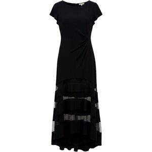 Lauren Ralph Lauren Dress Women 10 Black Mesh High-Low Gown Flutter Sleeve Ruche